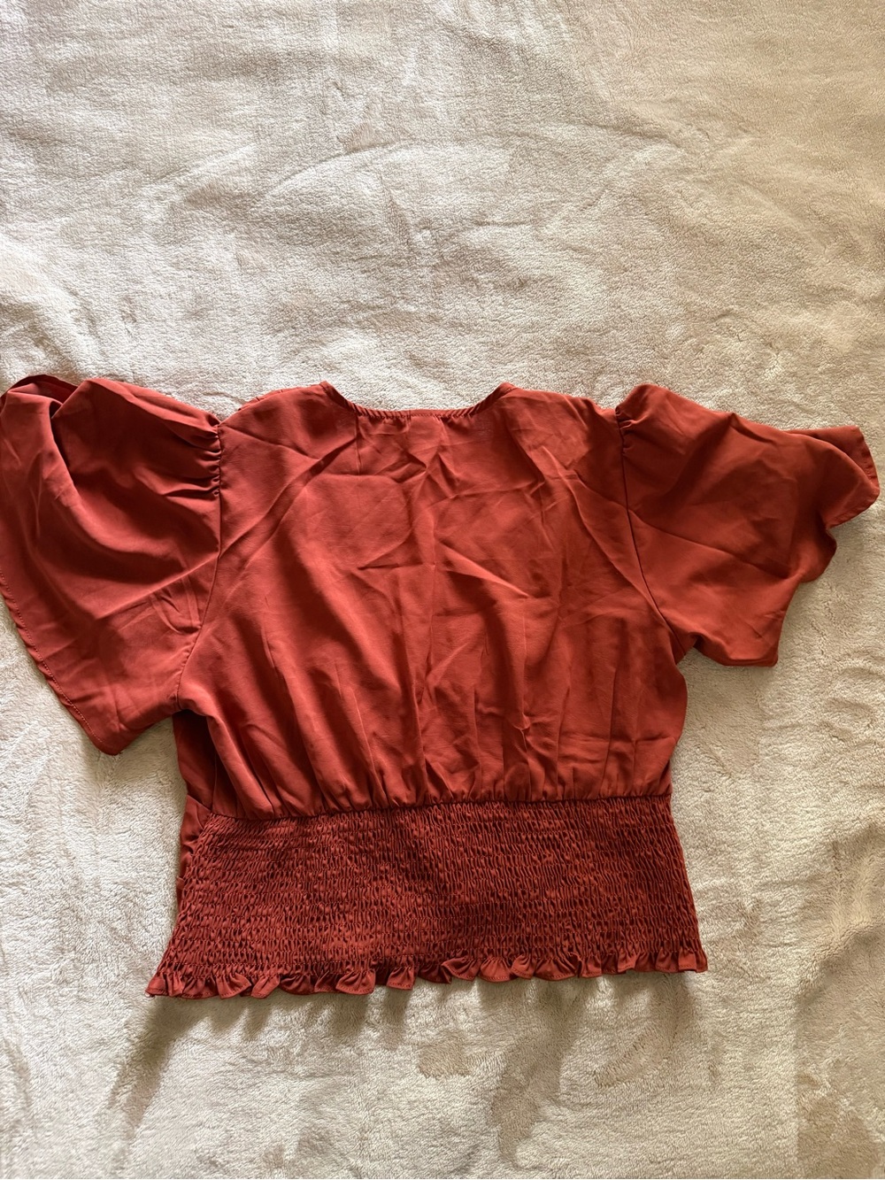 Rust Red V-Neck Ruched Women’s Top - Picture 2 of 2